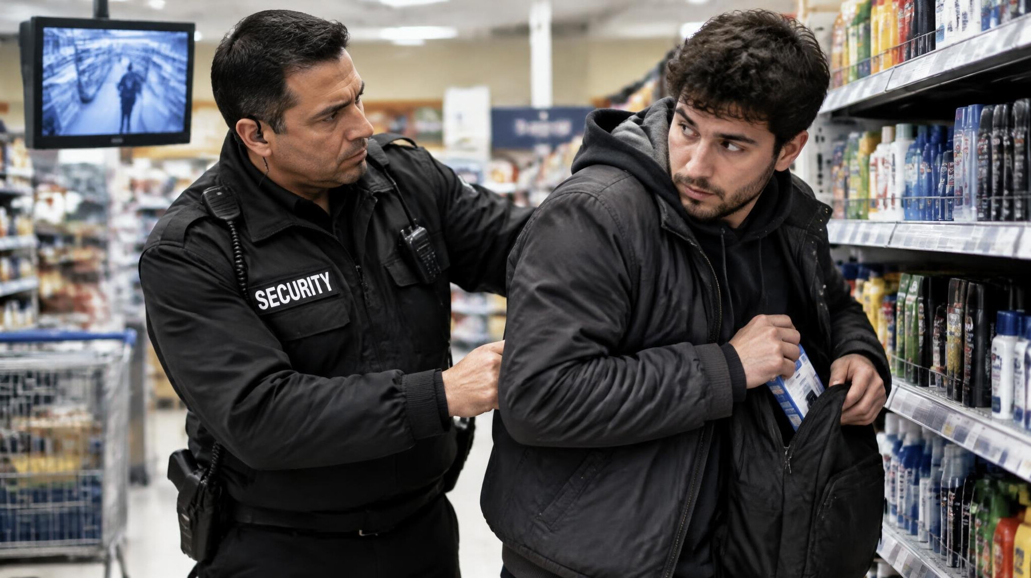 store detective catching shoplifter